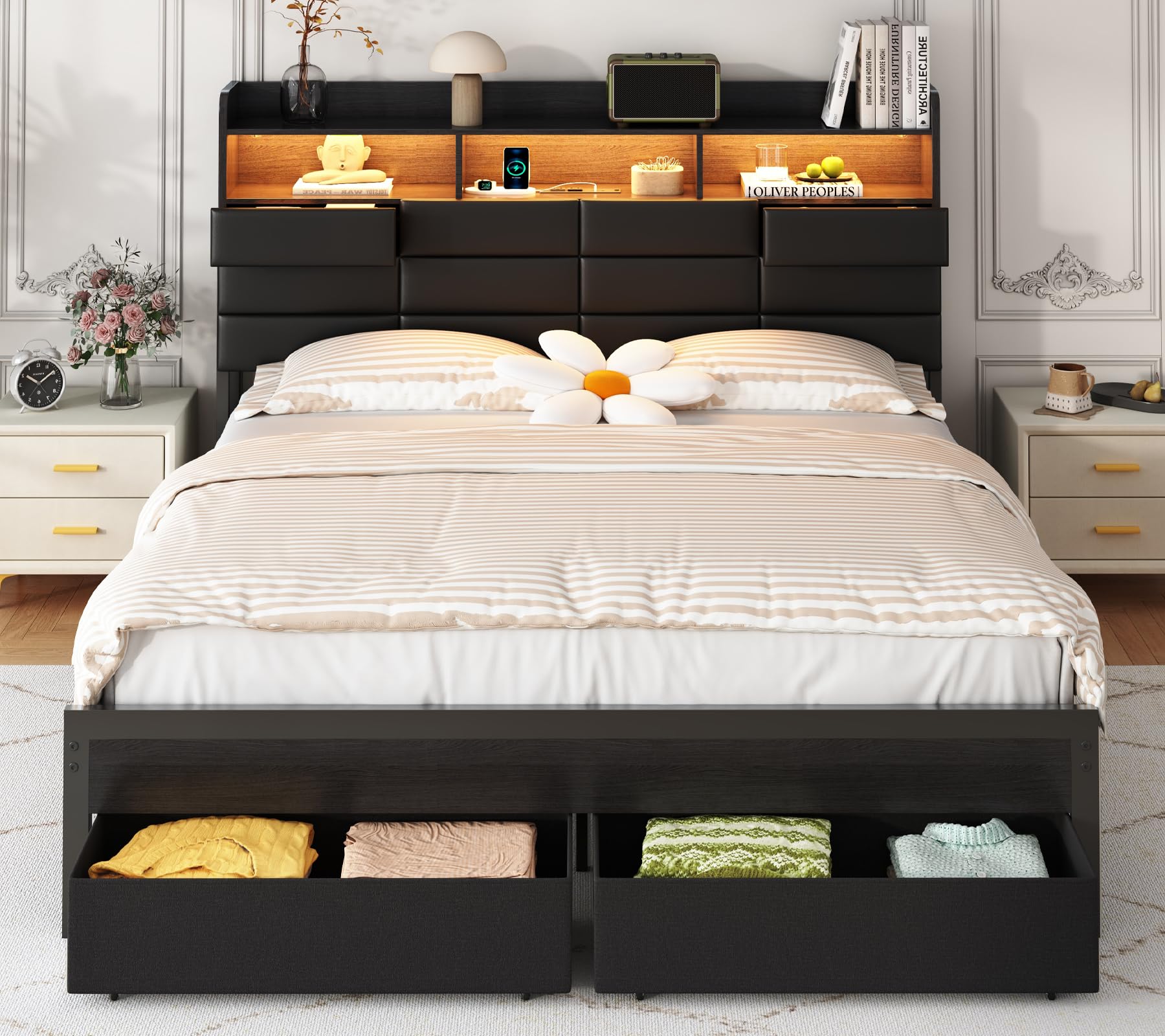 King Size Bed Frame With Storage Drawers - Cadre de lit King Size avec