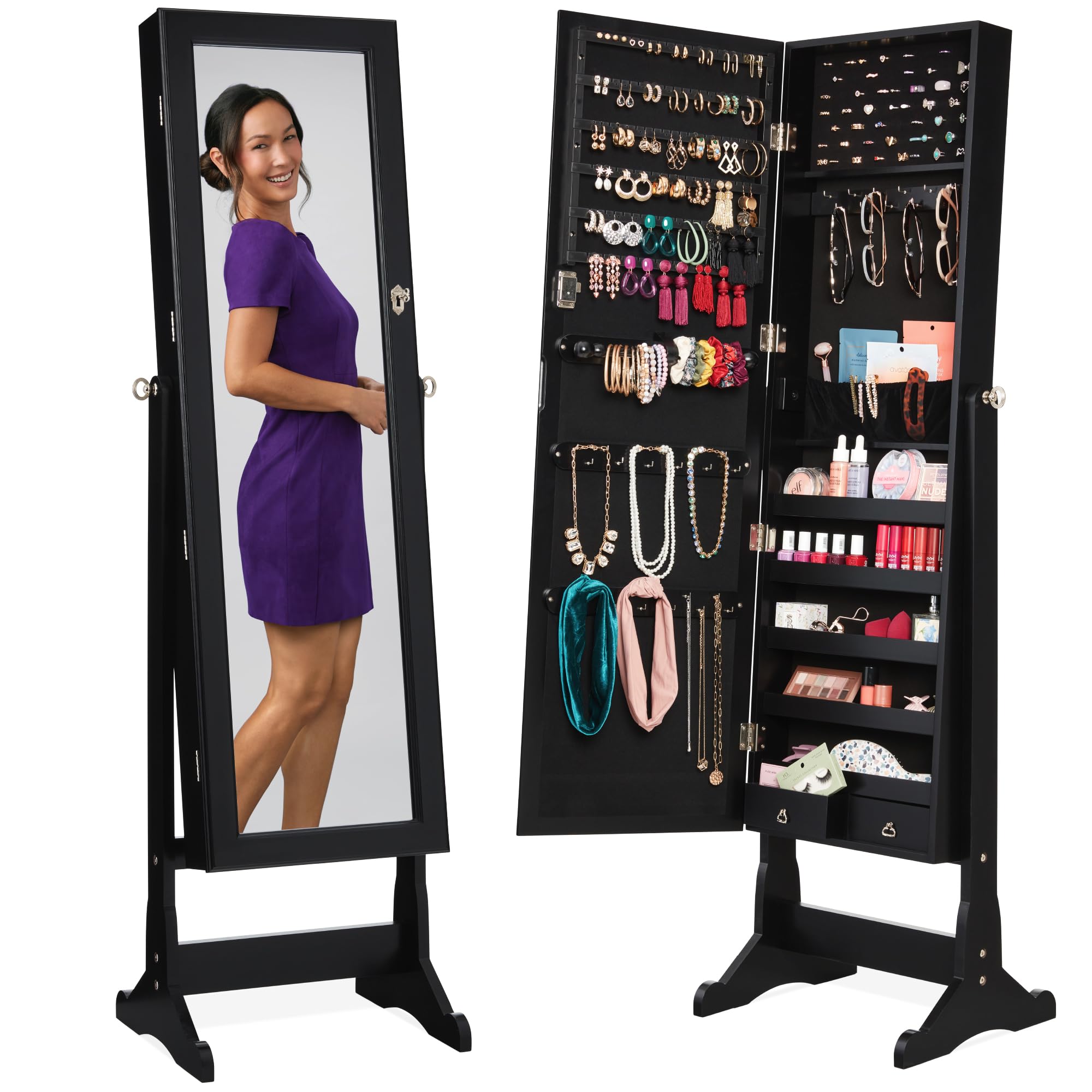 Full Length Mirror Jewelry Armoire - Armoire à bijoux autoportante, miroir sur