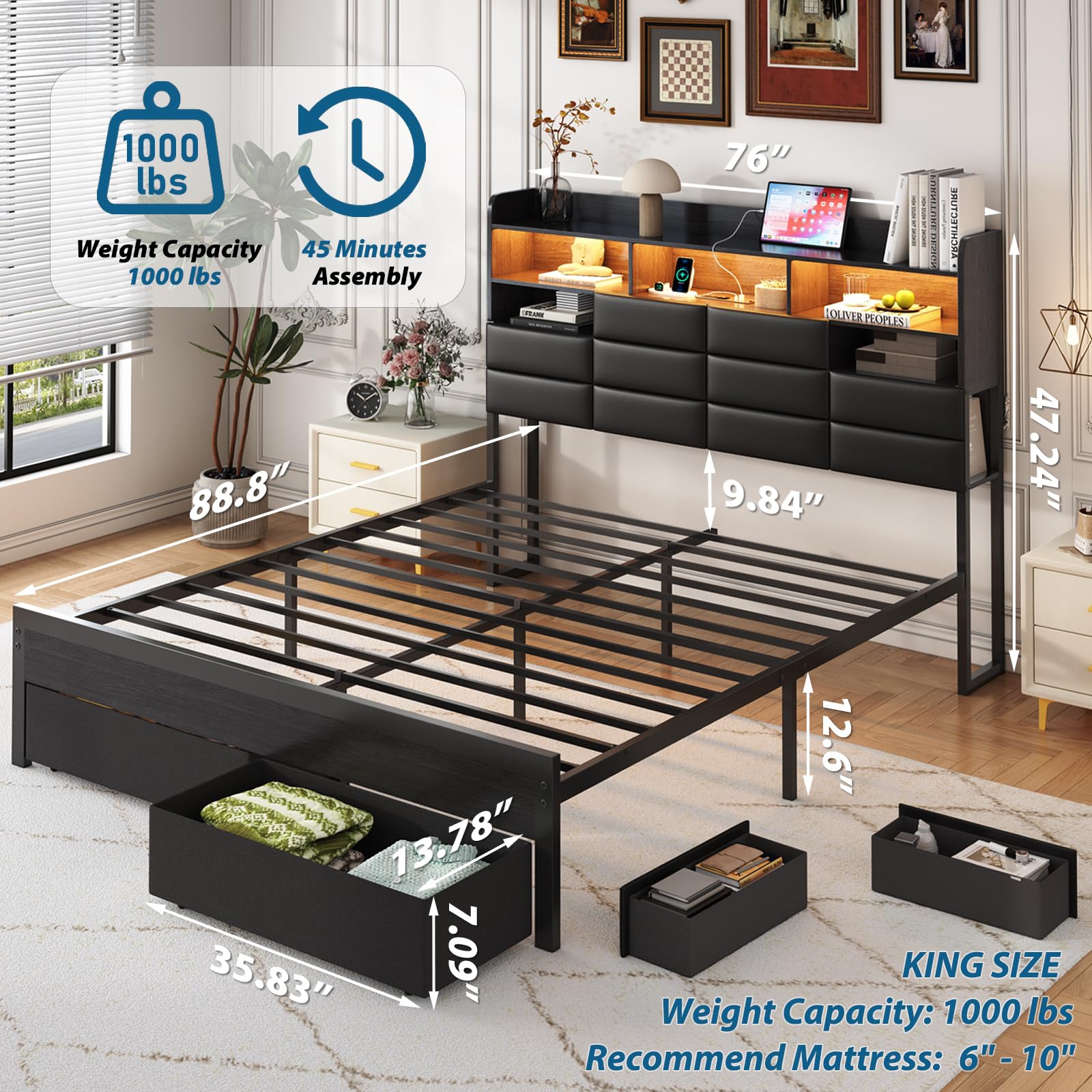 Cadre de lit King Size avec ti - King Size Bed Frame With Storage Drawers avis et prix