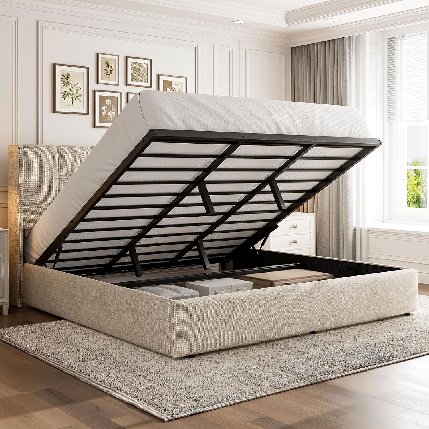 Cadre de lit king-size avec ra - Gas Lift Storage Bed Hydraulic avis et prix