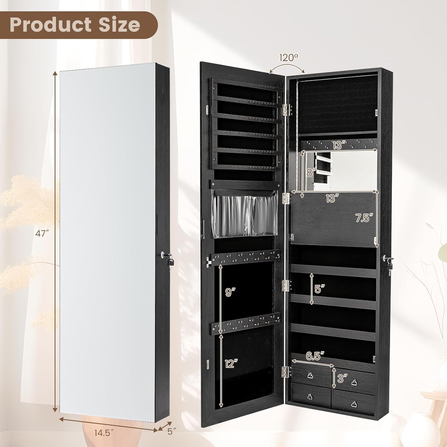Armoire à bijoux LED de 47 pou - Full Length Mirror Jewelry Armoire avis et prix