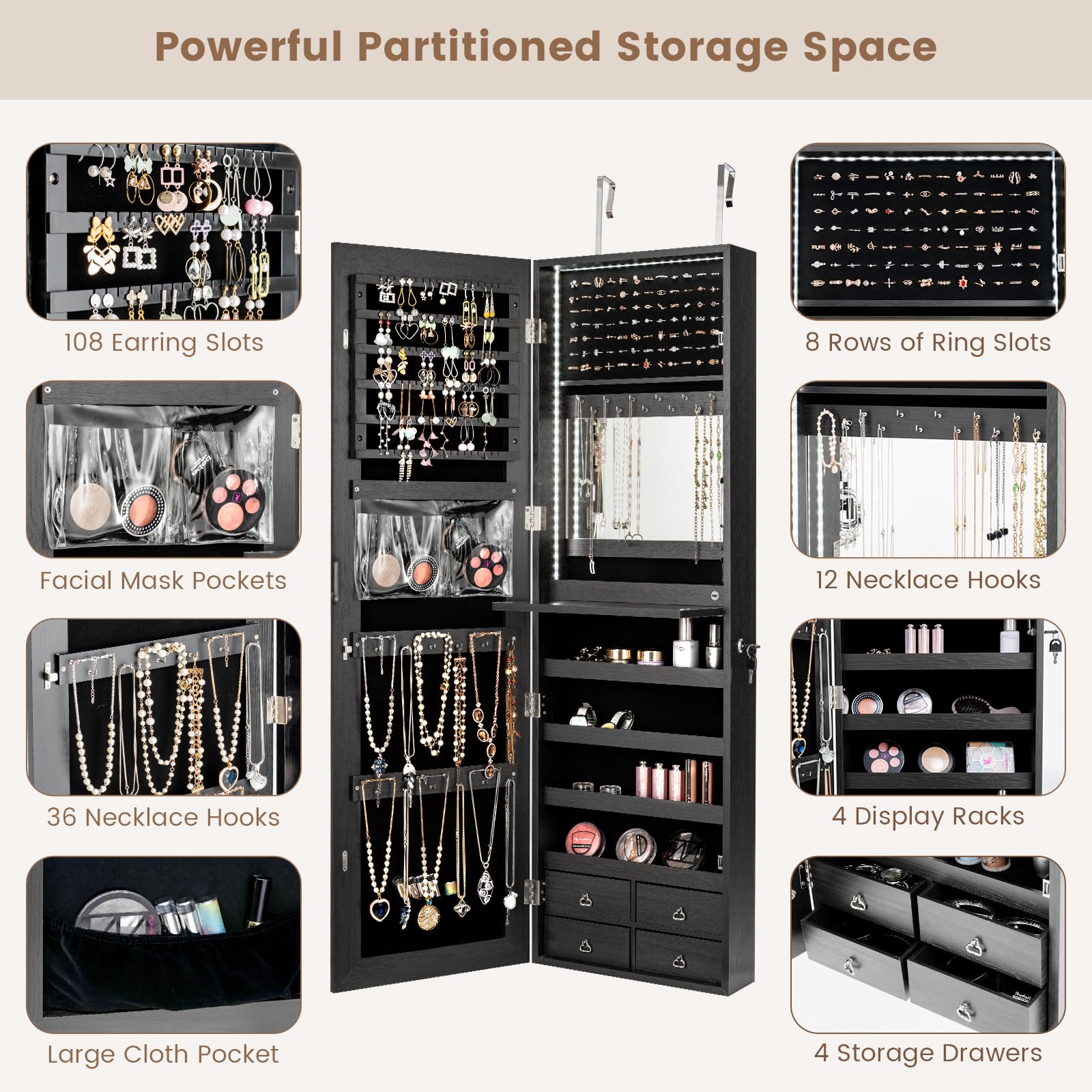 Armoire à bijoux LED de 47 pou - Full Length Mirror Jewelry Armoire avis et prix