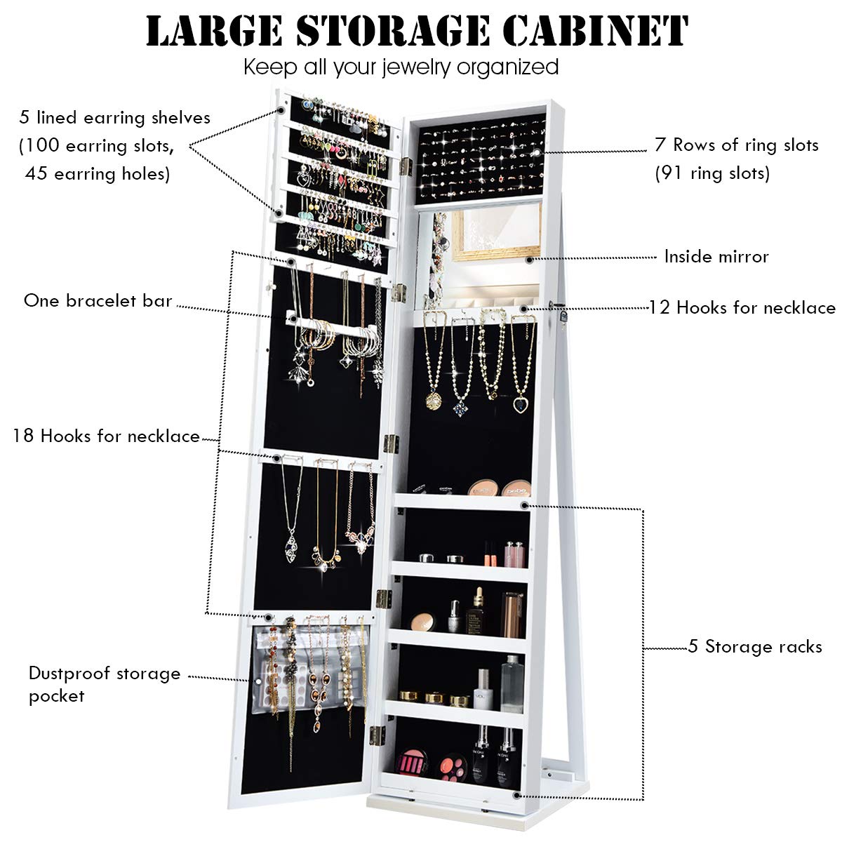 Armoire à bijoux sur pied avec - Full Length Mirror Jewelry Armoire avis et prix
