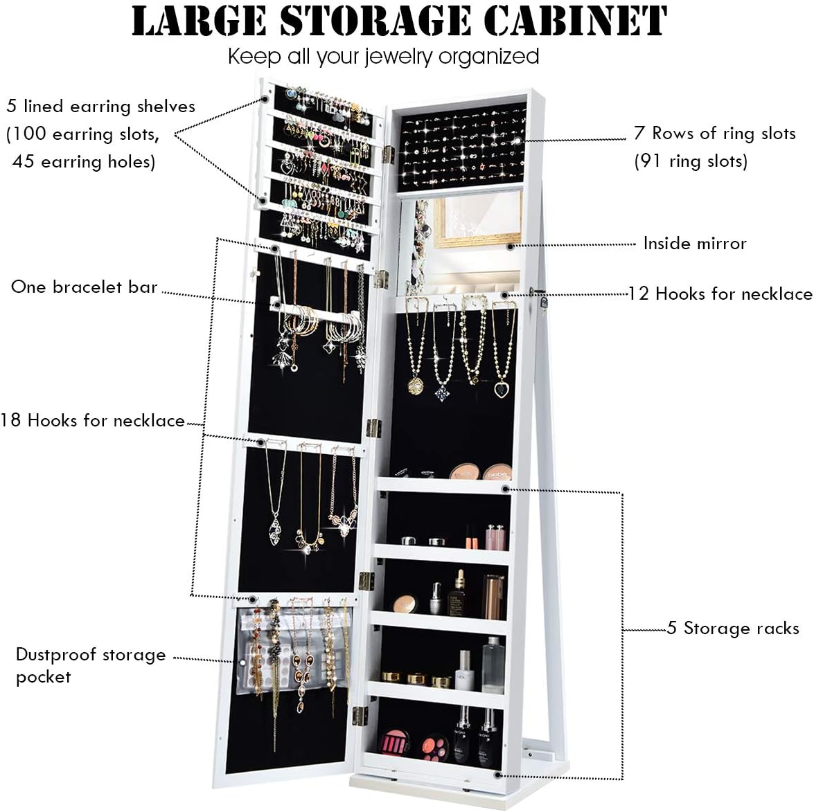 Armoire à bijoux sur pied avec - Full Length Mirror Jewelry Armoire avis et prix